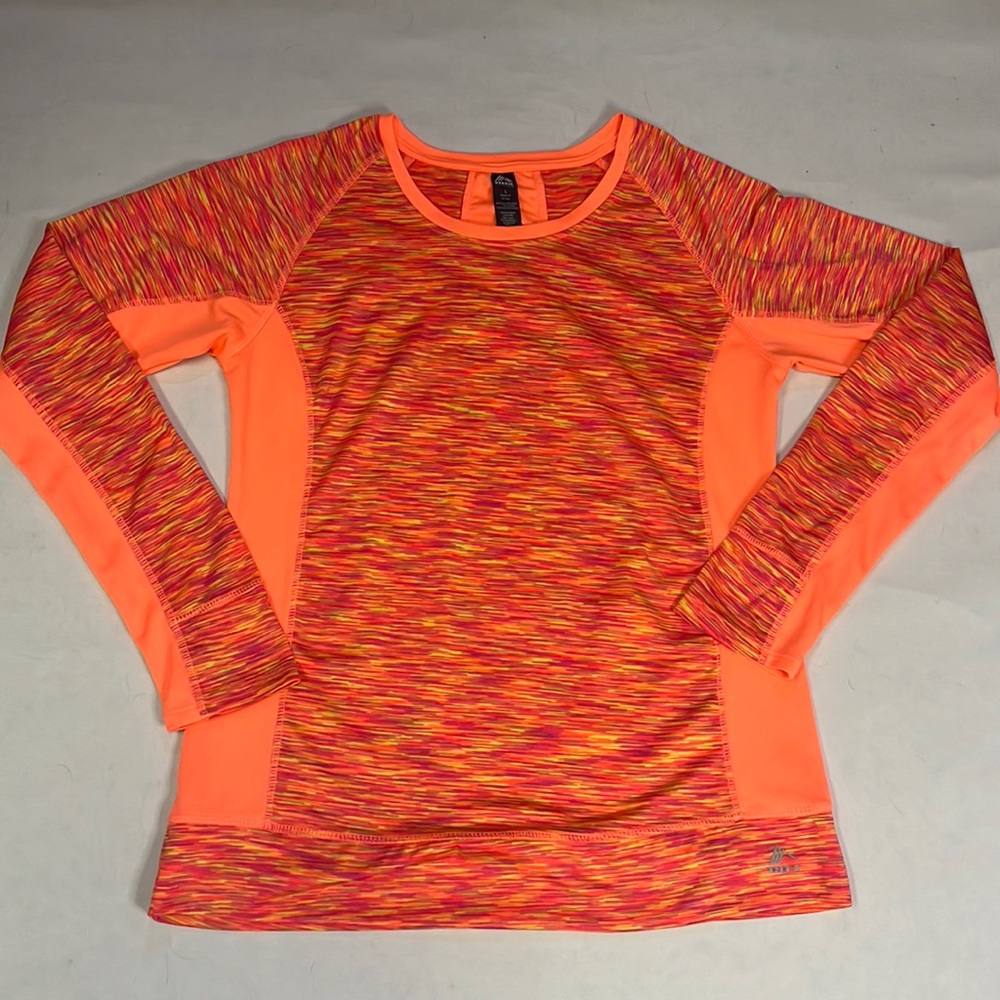 RBX Active Women's Space Dye Long Sleeve Workout Shirt Neon Orange/Pink Heather